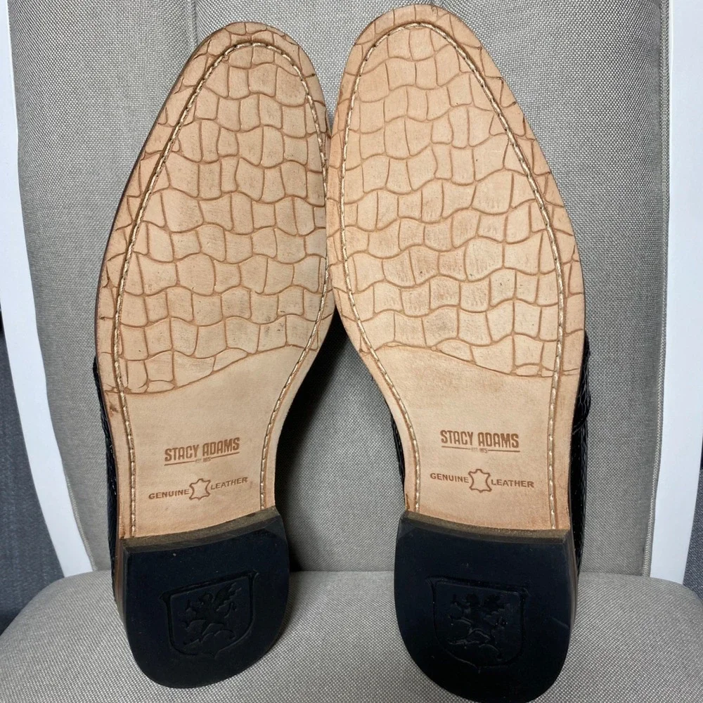 Stacy Adams Mens Black Exotic Print Tassel Loafers Memory Foam Size 9M
